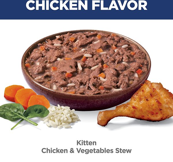 Show full view: Hill's Science Diet Kitten Chicken & Vegetables Stew Wet Cat Food, 2.8-oz pouch, case of 24 slide 4 of 9