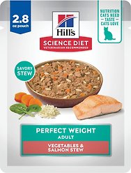 Hill's Science Diet Adult Perfect Weight Vegetables and Salmon Stew Wet Cat Food, 2.8-oz pouch, case of 24