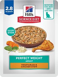 Hill's Science Diet Adult Perfect Weight Vegetables and Chicken Stew Wet Cat Food, 2.8-oz pouch, case of 24