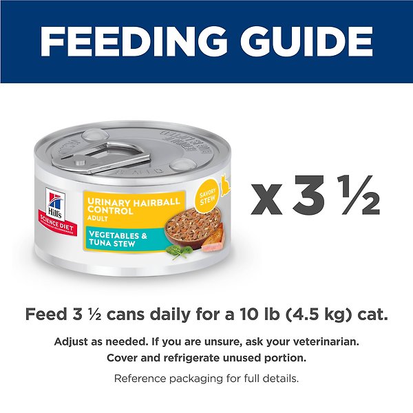Show full view: Hill's Science Diet Adult Urinary Hairball Control Vegetable & Tuna Stew Wet Cat Food, 2.9-oz can, case of 24 slide 8 of 9
