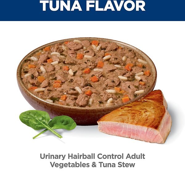 Show full view: Hill's Science Diet Adult Urinary Hairball Control Vegetable & Tuna Stew Wet Cat Food, 2.9-oz can, case of 24 slide 4 of 9