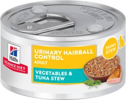 Hill's Science Diet Adult Urinary Hairball Control Vegetable & Tuna Stew Wet Cat Food, 2.9-oz can, case of 24