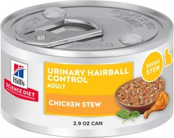 Hill's Science Diet Adult Urinary Hairball Control Chicken & Vegetable Stew Wet Cat Food, 2.9-oz can, case of 24