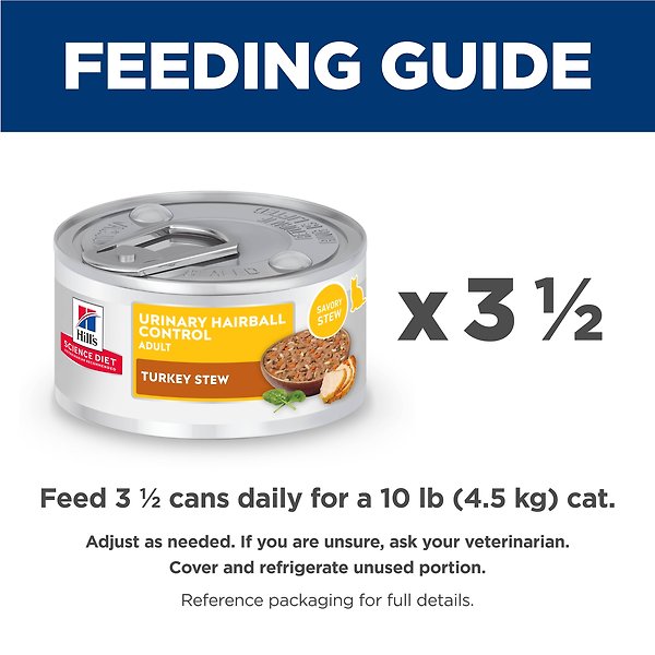 Show full view: Hill's Science Diet Adult Urinary Hairball Control Turkey & Vegetable Stew Wet Cat Food, 2.9-oz can, case of 24 slide 8 of 9