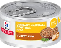 Hill's Science Diet Adult Urinary Hairball Control Turkey & Vegetable Stew Wet Cat Food, 2.9-oz can, case of 24