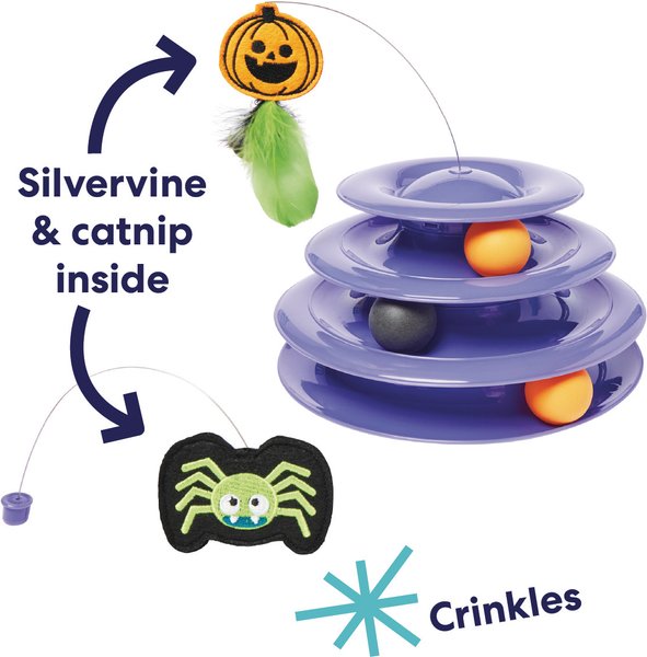 Show full view: Frisco Halloween Cat Tracks Cat Toy, Spider & Pumpkin with Feathers & Silvervine/Catnip slide 4 of 7