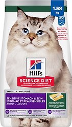 Hill's Science Diet Sensitive Stomach Sensitive Skin Pollock Meal Barley Recipe Adult Dry Cat Food, 1.59-kg bag