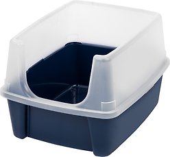 IRIS USA Open Top Cat Litter Box with Scatter Shield, Navy, Large