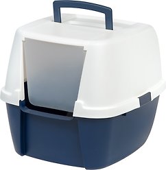 IRIS USA Jumbo Enclosed Hooded Cat Litter Box with Front Door Flap, Navy