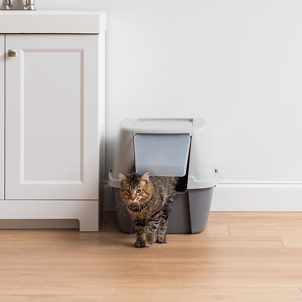 Show full view: IRIS USA Enclosed Cat Litter Box with Front Door Flap & Scoop, Gray, Jumbo slide 3 of 10