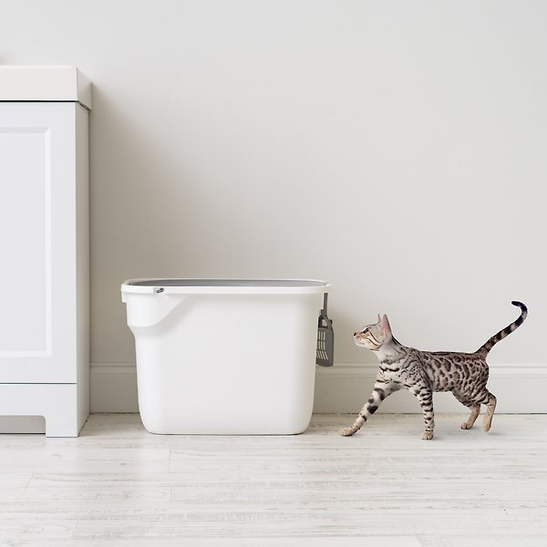 Show full view: IRIS USA Square Top Entry Cat Litter Box with Scoop, Large, White slide 6 of 10