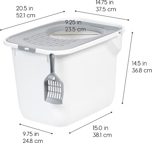 Show full view: IRIS USA Square Top Entry Cat Litter Box with Scoop, Large, White slide 5 of 10