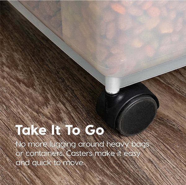 Show full view: IRIS USA WeatherPro Airtight Dog, Cat, Bird & Small-Pet Food Storage Bin Container with Attachable Casters, Navy, 11.34-kg slide 7 of 8