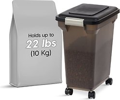 IRIS USA WeatherPro Airtight, Dog, Cat, Bird & Small-Pet Food Storage Container, Black, 10-kg