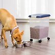 Show in main carousel: IRIS USA WeatherPro Airtight Dog, Cat, Bird & Small-Pet Food Storage Bin Container with Attachable Casters, Navy, 11.34-kg slide 3 of 8