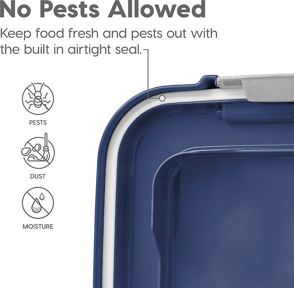 Show full view: IRIS USA WeatherPro Airtight Dog, Cat, Bird & Small-Pet Food Storage Bin Container with Attachable Casters, Navy, 11.34-kg slide 4 of 8