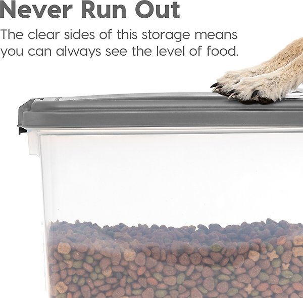 Show full view: IRIS USA 3-Piece WeatherPro Airtight Stackable Dog, Cat & Bird Food Storage Container Combo with Scoop & Treat Box, Gray, 35-lbs/45-qt slide 4 of 8