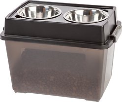 IRIS WeatherPro Airtight Elevated Pet Feeder with Food Storage Container & Bowls in Lid, Smoke/Black, 8-cup
