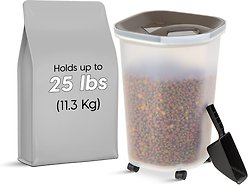 IRIS USA Premium Airtight Dog Food Storage Container with Casters, Scoop, Seal & Air Valve, Brown, 25-lbs