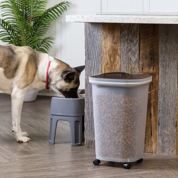 Show full view: IRIS USA Premium Airtight Dog Food Storage Container with Casters, Scoop, Seal & Air Valve, Brown, 25-lbs slide 8 of 9