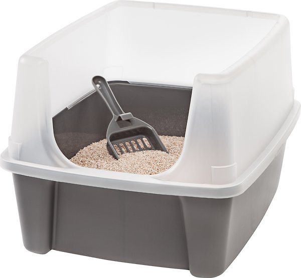 Show full view: IRIS USA Large Cat Litter Box with Scatter Shield & Scoop, Dark Gray slide 3 of 8