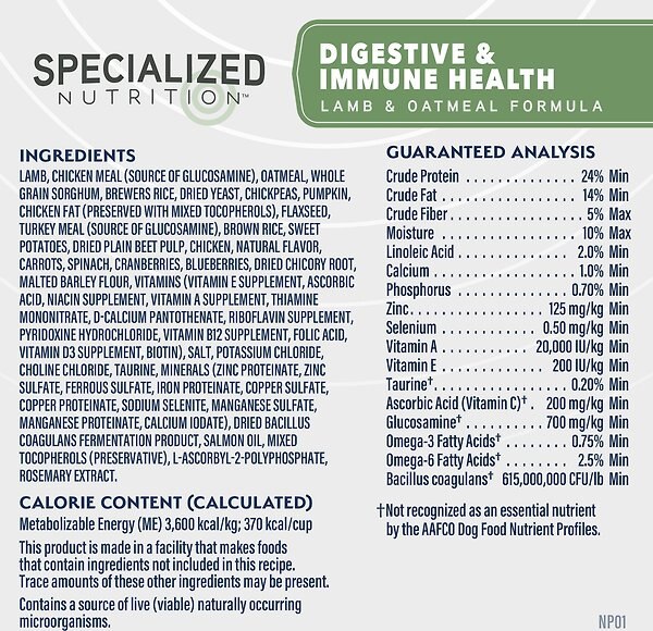 Show full view: Natural Balance Specialized Nutrition Digestive & Immune Health Adult Lamb & Oatmeal Formula Dry Dog Food, 22-lb bag slide 8 of 9