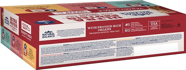 Show full view: Natural Balance Ultra Protein Chicken, Duck & Salmon Cuts in Gravy Variety Pack Wet Cat Food, 2.7-oz cup, case of 12 slide 3 of 9