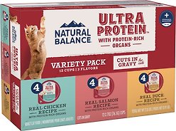 Natural Balance Ultra Protein Chicken, Duck & Salmon Cuts in Gravy Variety Pack Wet Cat Food, 2.7-oz cup, case of 12