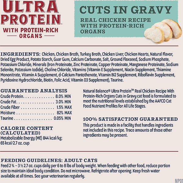 Show full view: Natural Balance Ultra Protein Real Chicken Recipe with Protein-Rich Organs Cuts in Gravy Wet Cat Food, 2.7-oz cup, case of 10 slide 8 of 8