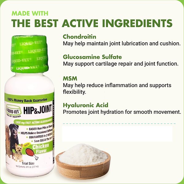 Show full view: Liquid-Vet K9 Hip & Joint Support Chicken Flavour Supplement for Dogs, 32-oz bottle slide 3 of 7