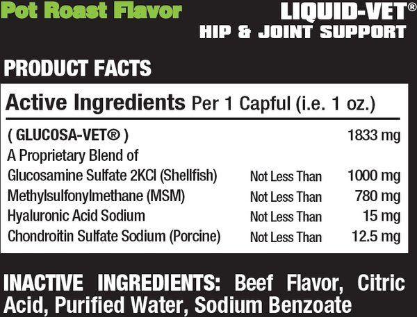 Show full view: Liquid-Vet K9 Hip & Joint Support Pot Roast Flavour Supplement for Dogs, 32-oz bottle slide 7 of 8