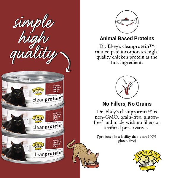 Show full view: Dr. Elsey's cleanprotein Salmon Recipe Wet Cat Food, 2.75-oz can, case of 24 slide 5 of 5