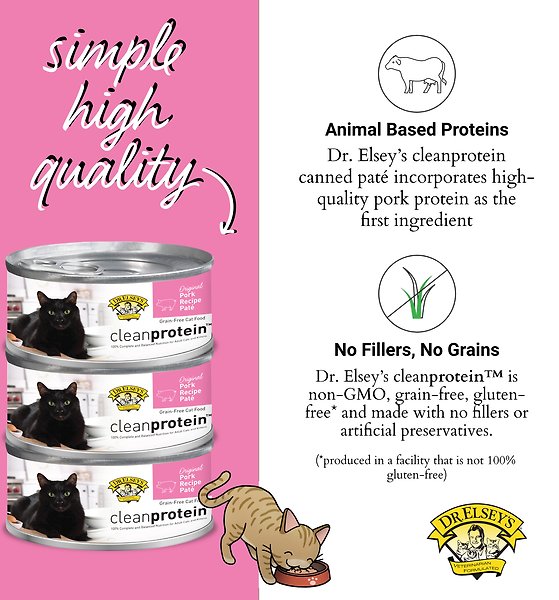 Show full view: Dr. Elsey's cleanprotein Pork Recipe Wet Cat Food, 2.75-oz can, case of 24 slide 5 of 6