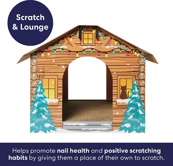 Show full view: Frisco Holiday Festive Cabin Cardboard Cat House with Silvervine & Catnip slide 3 of 5