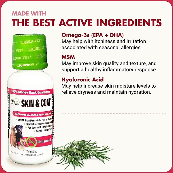 Show full view: Liquid-Vet K9 Skin & Coat Support Unflavoured Supplement for Dogs, 32-oz bottle slide 4 of 7