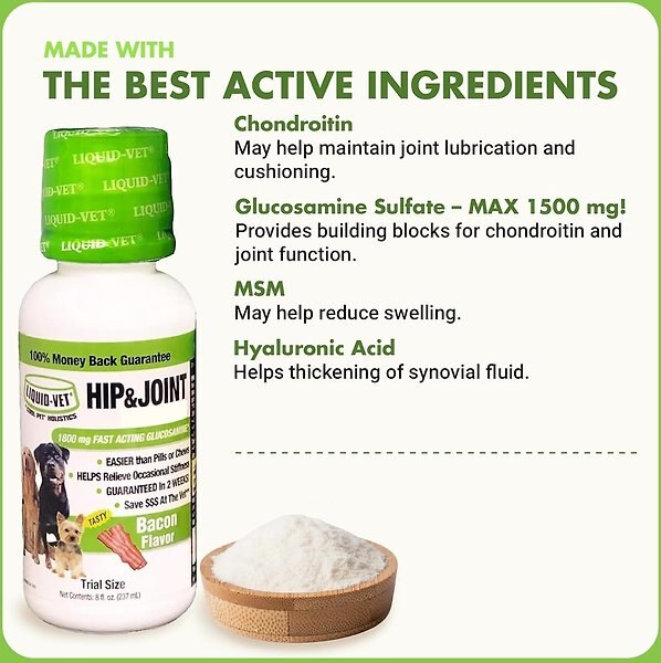 Show full view: Liquid-Vet K9 Hip & Joint Support Bacon Flavour Supplement for Dogs, 8-oz bottle, 2 count slide 4 of 7