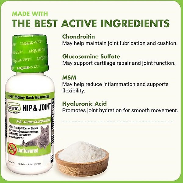 Show full view: Liquid-Vet Feline Hip & Joint Support Unflavored Supplement for Cats 8-oz bottle slide 4 of 7