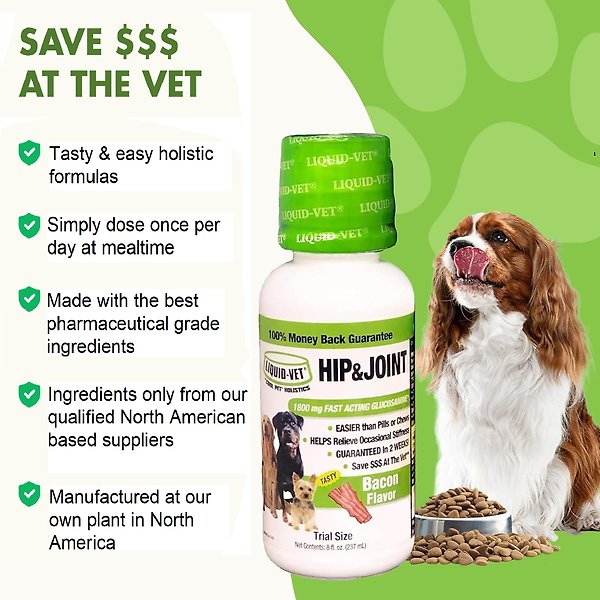 Show full view: Liquid-Vet K9 Hip & Joint Support Bacon Flavour Supplement for Dogs, 8-oz bottle, 2 count slide 5 of 7