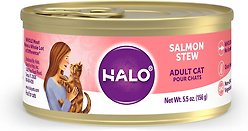Halo Salmon Stew Adult Grain-Free Wet Cat Food, 5.5-oz can, case of 12