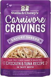 Stella & Chewy's Carnivore Cravings Chicken & Tuna Flavored Shredded Wet Cat Food, 2.8-oz pouch, case of 12