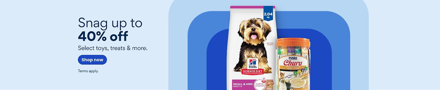 Snag up to 40% off select toys, treats & more. Shop now.