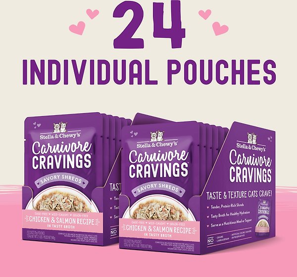 Show full view: Stella & Chewy's Carnivore Cravings Chicken & Salmon Flavored Shredded Wet Cat Food, 2.8-oz pouch, case of 12 slide 6 of 9