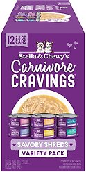 Stella & Chewy's Carnivore Cravings Savory Shreds Variety Pack Wet Cat Food, 2.8-oz can, case of 12