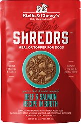 Stella & Chewy's Stella's Shredrs Adult Grain-Free Grass Fed Beef & Wild Caught Salmon Recipe in Broth Wet Dog Food, 2.8-oz pouch, case of 12