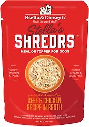 Stella & Chewy's Stella’s Shredrs Grass Fed & Cage Free Beef & Chicken Recipe in Broth Adult Wet Dog Food, 2.8-oz pouch, case of 12