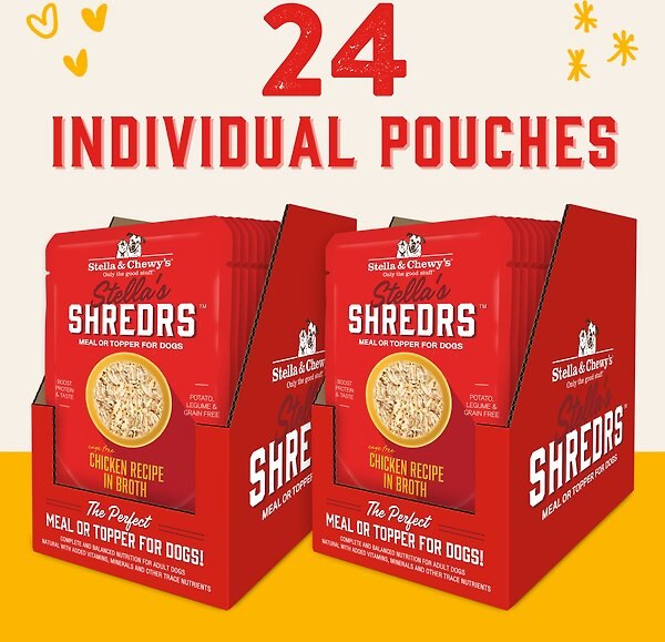 Show full view: Stella & Chewy's Stella’s Shredrs Cage Free Chicken Recipe in Broth Adult Wet Dog Food, 2.8-oz pouch, case of 12 slide 5 of 9