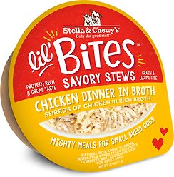 Stella & Chewy's Lil Bites Savory Stews Grain-Free Chicken in Broth Flavored Shredded Small Breed Wet Dog Food, 2.7-oz cup, case of 12