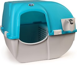 Omega Paw Roll 'n Clean Self Cleaning Cat Litter Box, Sky Blue, Regular