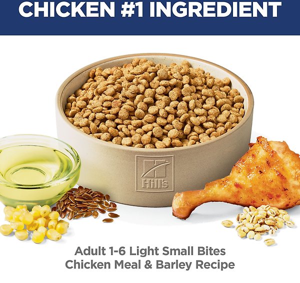 Show full view: Hill's Science Diet Adult Light Small Bites with Chicken Meal & Barley Dry Dog Food, 6.80-kg bag slide 5 of 12