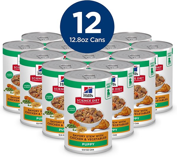Show full view: Hill's Science Diet Puppy Savory Stew with Chicken & Vegetables Canned Dog Food, 363-g can, case of 12 slide 3 of 12